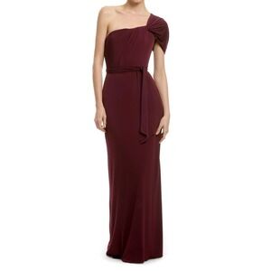 Trina Turk Pantheon One Shoulder Gown Burgundy Stretch Jersey Goddess Dress Sz 6
